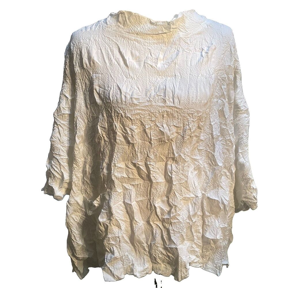 Chalet Et Ceci White Plisse Crinkle Popcorn Top L Smocked Waist Lagenlook Artsy